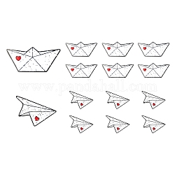 4 aereo origami stile 2 e nave con spilla smaltata a cuore, spilla smaltata in lega di zinco per abbigliamento zaino, elettroforesi di colore nero, bianco, 11.5~12x22.5~24.5mm, ago :1mm, 2pcs / style