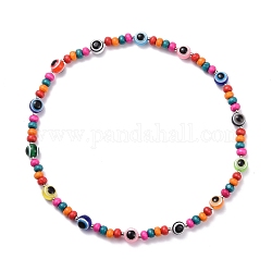 Perlenkette mit bösem Blick für Kinder, kleine Halskette aus natürlichen Holzperlen, Farbig, 5.43 Zoll (13.8 cm)