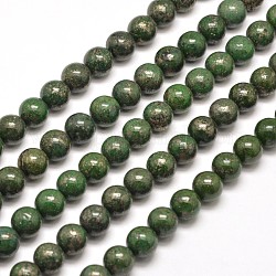 Round Natural Pyrite Beads Strands, Dyed, Green, 10mm, Hole: 1mm, about 40pcs/strand, 15.7 inch