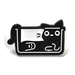 Spilla smaltata gatto dei cartoni animati, spilla in lega per vestiti zaino, nero, 17x28x1.5mm