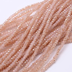 Rondelle facettée demi-arc-en-ciel plaqué de perles de verre, rose brumeuse, 3.5~4x2.5~3mm, Trou: 0.8mm, Environ 150 pcs/chapelet, 15.1 pouce