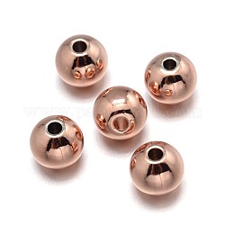 Abalorios de latón, sin plomo y níquel y cadmio, ronda sólida, Chapado en oro rosa real, 10mm, agujero: 2 mm