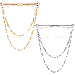 Gorgecraft 2Pcs 2 Colors Brass Hanging Chains Collar Pins Tie Clips, Cardigan Clips for Men Women, Platinum & Golden, 70x59.5mm, 1Pc/color