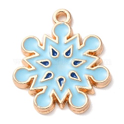 Christmas Zinc Alloy Enamel Pendants, Light Gold, Snowflake, 21.5x19x2mm, Hole: 1.6mm