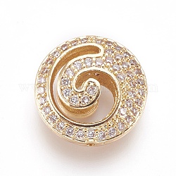 Messing Mikro ebnen Zirkonia Perlen, Flachrund, Transparent, golden, 15x6 mm, Bohrung: 1 mm