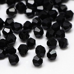 Perles 5301 bicone imitation, verre transparent perles à facettes, noir, 6x5mm, trou: 1.3 mm, environ 288 PCs / sachet 