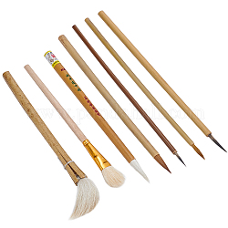 Pinceau de calligraphie chinoise en bambou olycraft, brosse à cheveux de belette, outil d'argile, couleur mixte, 251x7mm, 7 pièces / kit