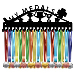 Cadre porte-médailles en fer, 20 présentoir à médailles à crochets, avec des vis, noir, trophée, 150x400mm, Trou: 5mm