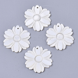 Naturali di acqua dolce pendenti shell, fiore, bianco crema, 30x30x2mm, Foro: 1.6 mm