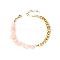 Naturel rose de bracelets de perles de quartz, avec des chaînes en acier inoxydable, 6-3/4 pouce (17 cm)