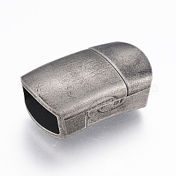 304 cierres magnéticos de acero inoxidable con extremos para pegar, Rectángulo, plata antigua, 24x14x8.5mm, agujero: 6x12 mm
