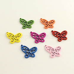 Dyed Butterfly Wood Pendants, Mixed Color, 27x28x2mm, Hole: 2mm