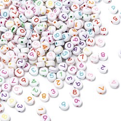 Opaque Acrylic Flat Round Beads, Number Beads, Mixed Color, 7x3mm, Hole: 2mm, about 360pcs/50g