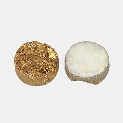 Revestimiento cabuchones de cristal druzy naturales, plano y redondo, teñido, oro, 20x4~12mm