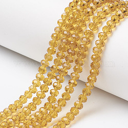 Chapelets de perles en verre, facette, rondelle, verge d'or, 6x5mm, Trou: 1mm, Environ 85~88 pcs/chapelet, 16.1~16.5 pouce (41~42 cm)