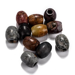 Natürliche polychrome Jaspis/Picasso-Stein/Picasso-Jaspis europäische Perlen, Großloch perlen, Fass, 15~17x12~13.5 mm, Bohrung: 4.5~5 mm