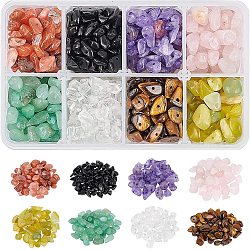 Nbeads 1 boîte de perles de chips de pierres précieuses, 8 styles de pépite de forme irrégulière naturelle en vrac perles d'énergie pierre pour la fabrication de bijoux, 5-8mm