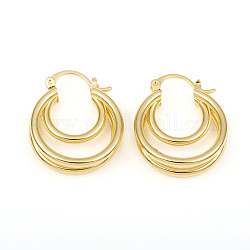 Brass Triple Hoop Earrings, Split Earrings, Long-Lasting Plated, Ring, Real 18K Gold Plated, 24x20.5x7.5mm, Pin: 0.7mm