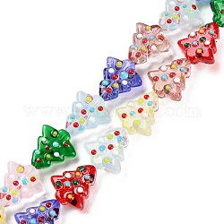 Brins de perles de verre bosselées faites à la main, teints et chauffée, teints et chauffée, avec l'émail, arbres de Noël, colorées, 16~16.5x14.5~15x7~7.5mm, Trou: 1.2mm, Environ 22 pcs/chapelet, 13.98~14.17 pouce (35.5~36 cm)