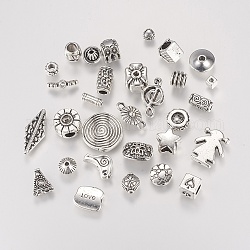 Tibetischer stil legierung perlen, Mischformen, Antik Silber Farbe, 4~22x4~22x2~8 mm, Bohrung: 1~5 mm