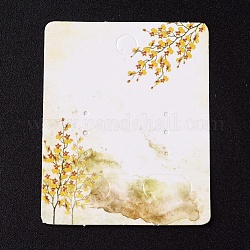Tarjetas de la exhibición de joya de papel, Para colgar la pantalla del pendiente, rectángulo con el árbol, blanco, 50x40x0.3mm, agujero: 5.3 mm