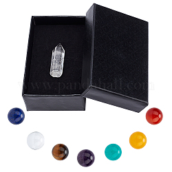 Perles de pierres précieuses naturelles et synthétiques sur le thème des chakras, pas de trous / non percés, pour cadeau de noël, sphère de pierres précieuses, prismes ronds et hexagonaux, 16mm, 31x10.5mm, 8 pcs / boîte