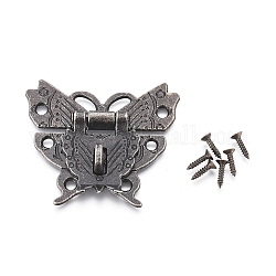 Alloy Latches Hasp Lock Clasp & Screws, for Vintage Cabinet Jewelry Box, Butterfly, Antique Bronze, 43x50x4mm