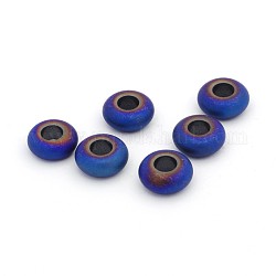 Electroplate Non-magnetic Synthetic Hematite Beads, Large Hole Rondelle Beads, Frosted, Blue Plated, 14x6mm, Hole: 5.5mm