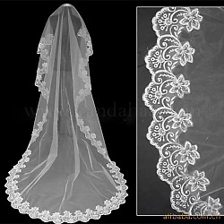 Brautschleier aus Nylon, Stickerei-Spitzenrand, für Hochzeitsfeierdekorationen für Frauen, weiß, 3000 mm