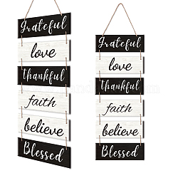 Solid Wood Hanging Wall Decorations, with Jute Twine, Rectangle, Black, 90x30cm