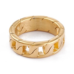 Chapado iónico (ip) unisex 304 anillos de dedo de acero inoxidable, anillos de banda ancha, forma de cadena de bordillo, dorado, tamaño de 7, 6.5mm, diámetro interior: 17.1 mm