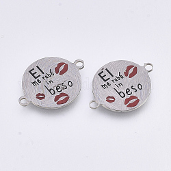 304 Stainless Steel Quote Links Connectors, with Enamel, Flat Round with Word, Stainless Steel Color, 21.5x16x1mm, Hole: 1.4mm