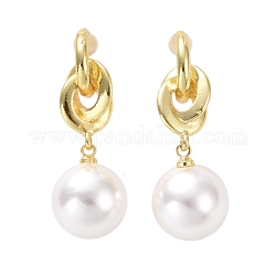 Aretes colgantes de perla de plástico con nudo, joyas de latón para mujer, sin plomo y cadmio, la luz de oro, 35.5mm, pin: 0.9 mm