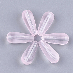 Transparent Spray Painted Glass Beads, teardrop, Pink, 19x8mm, Hole: 1.4mm