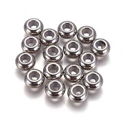 Perles en 304 acier inoxydable, avec caoutchouc à l'intérieur, perles de curseur, perles de bouchage, rondelle, couleur inoxydable, 8x4mm, Trou: 3.5mm, trou en caoutchouc: 2 mm
