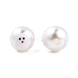 Cuentas de esmalte de perlas de imitación de plástico abs opaco de halloween, redondo con fantasma, blanco, 11.5~12mm, agujero: 2 mm