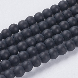 Cuentas sintéticas piedras negras hebras, redondo, esmerilado, negro, 4mm, agujero: 1 mm, aproximamente 93 pcs / cadena, 14.5~15 pulgada