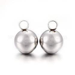 304 Stainless Steel Pendants, Round, Stainless Steel Color, 16x12mm, Hole: 4mm