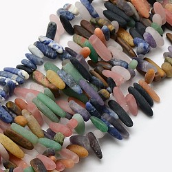 Natural & Synthetic Frosted Gemstone Irregular Strip Beads Strands, Mixed Stone, 12~22x4~6mm, Hole: 1mm, about 80~85pcs/strand, 15.5 inch