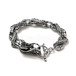 Pulsera de cadena de eslabones infinitos de aleación para hombre con cierre de cabeza de dragón, joyas góticas de metal, plata antigua, 8-3/4 pulgada (22.2 cm)