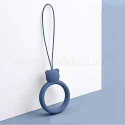 Ring with Bear Shapes Silicone Mobile Phone Finger Rings, Finger Ring Short Hanging Lanyards, Marine Blue, 9.5~10cm, Ring: 40x30x9mm