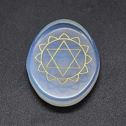 Opalite Cabochons, Oval with Chakra Pattern, 43~46x33~36x6~7mm