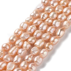Fili di perle di perle d'acqua dolce coltivate naturali, due lati lucidati, grado 3a+, peachpuff, 7~10x6~7x6~7mm, Foro: 0.5 mm, circa 42~43pcs/filo, 13.39'' (34~35 cm)