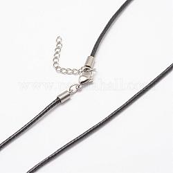Eingewachsene Schnur bildende Halskette, mit Edelstahl Karabinerverschlüsse, Schwarz, 18.89 Zoll, 2 mm
