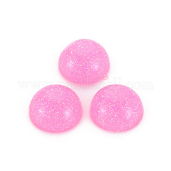 Transparent Acrylic Cabochons, with Glitter Powder, Half Round, Pearl Pink, 14x7mm