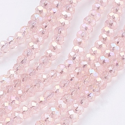 Chapelets de perles en verre électroplaqué, de couleur plaquée ab , facettes rondelle, perle rose, 3x2mm, Trou: 0.5mm, Environ 165~170 pcs/chapelet, 16.7 pouce