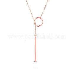 Shegrace 925 collana in argento sterling lariat, Con anello e ciondolo a barra, oro roso, 27.55 pollice (699.77 mm).