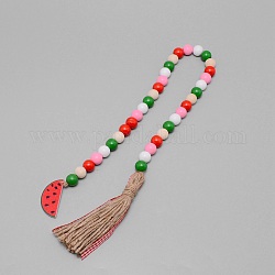 Decorazioni ciondolo in legno di anguria, con perline di legno e nappe di corda di canapa, colorato, 735mm