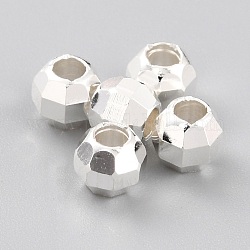 Spacer бисер латунные, долговечный, граненые круглые, 925 серебро покрытием, 4.5x4 мм, отверстие : 2 мм