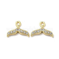 Brass Micro Pave Clear Cubic Zirconia Charms, Fishtail Shape, Real 18K Gold Plated, 9x12.5x2mm, Hole: 1.4mm